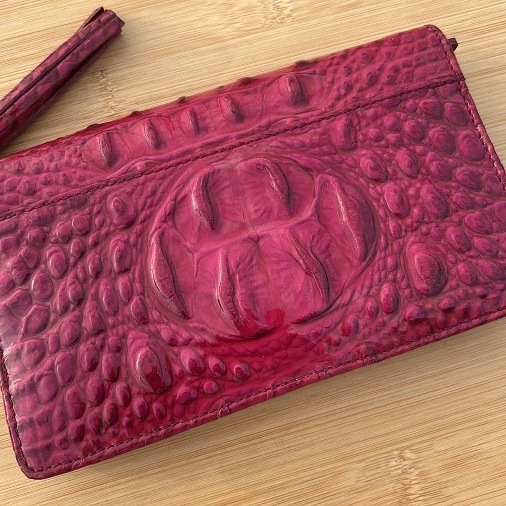 Brahmin Vintage Genuine Leather Magenta Bifold Snap Close Wallet Charm & Tassel